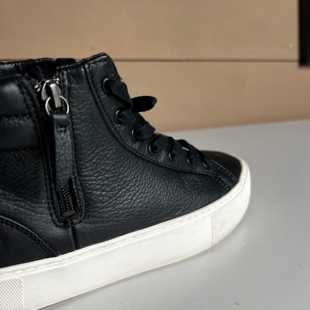 UGG Olive High Top Sneakers Black Leather Side Zip Platform 1104068 Womens 8 - Picture 9 of 10